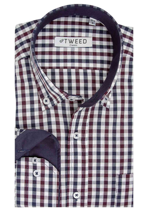 Ανδρικό Πουκάμισο Καρό Μπλε-Μπορντό Tweed