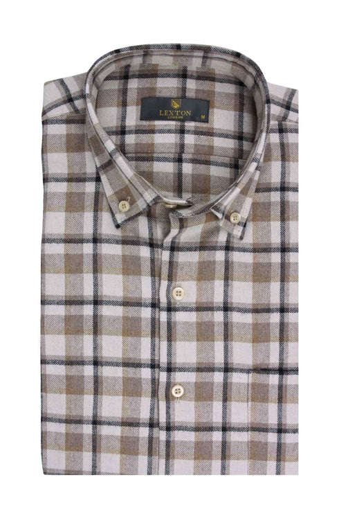 Ανδρικό Πουκάμισο Φανέλα Μπεζ Καρό Lexton