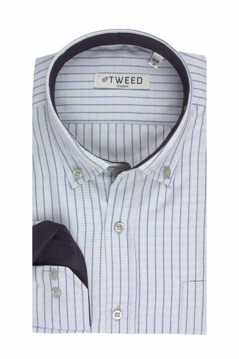 Ανδρικό Πουκάμισο Γκρι Πάγου Καρό Tweed