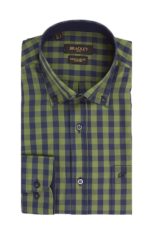 Ανδρικό Πουκάμισο Καρό Πράσινο-Μπλε Bradley