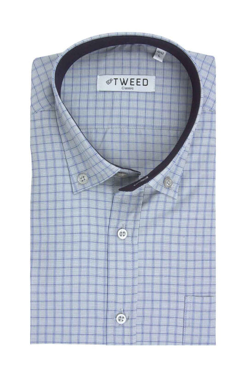 Ανδρικό Κοντομάνικο Πουκάμισο Γκρι Καρό Tweed