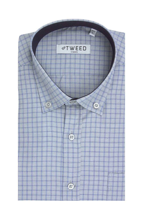Ανδρικό Κοντομάνικο Πουκάμισο Γκρι Καρό Tweed