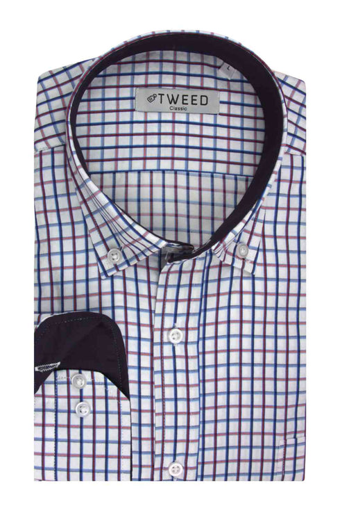 Ανδρικό Πουκάμισο Καρό Λευκό Tweed