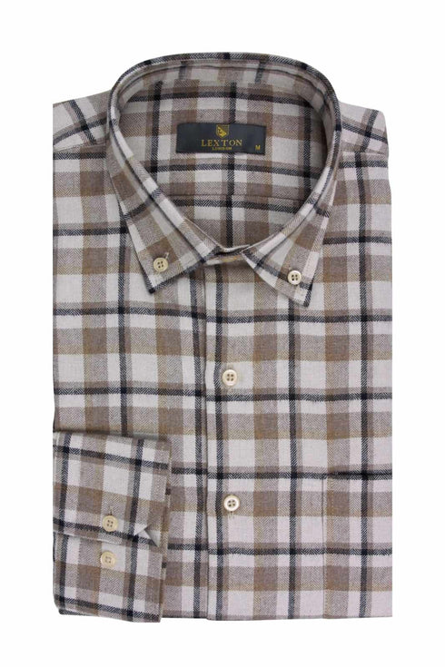Ανδρικό Πουκάμισο Φανέλα Μπεζ Καρό Lexton