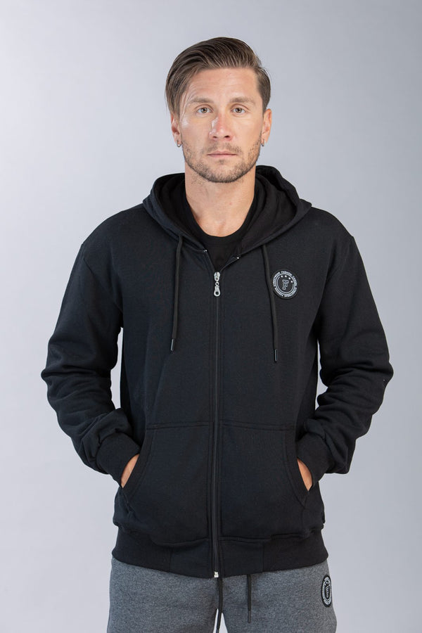 Ανδρική Zακέτα Φούτερ με Kουκούλα Χρώμα Μαύρο Restart