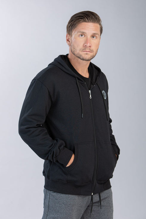 Ανδρική Zακέτα Φούτερ με Kουκούλα Χρώμα Μαύρο Restart