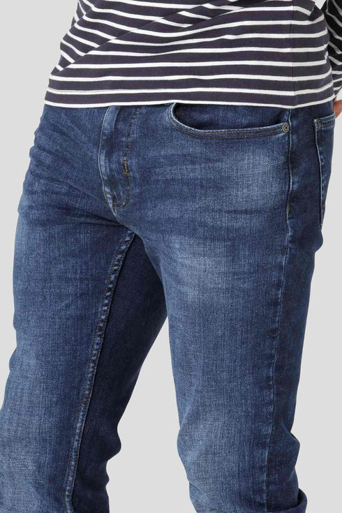 Ανδρικό Τζιν Παντελόνι Στενή Γραμμή Μπλε με Ξέβαμμα Marcus