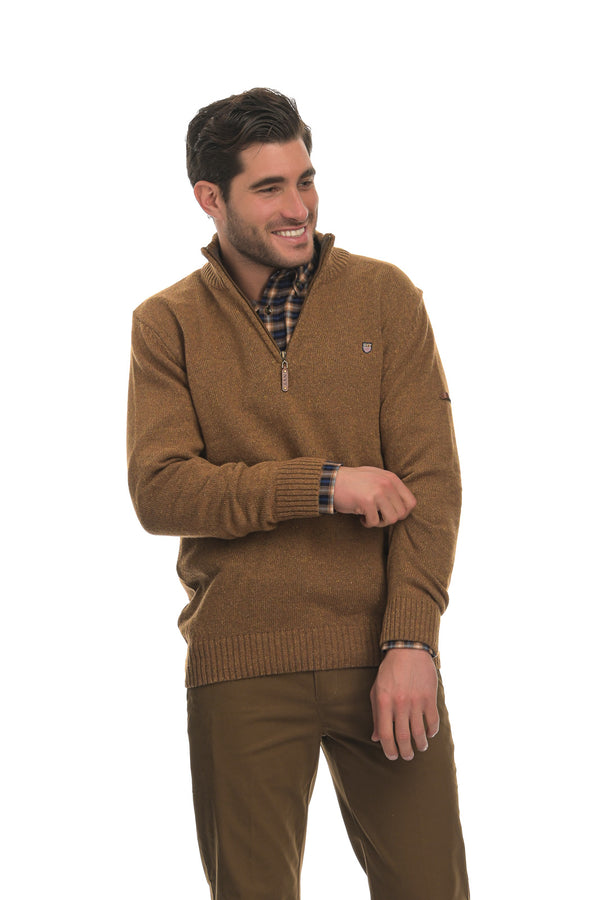 Ανδρικό Πουλόβερ με Half Zip Κάμελ NYT