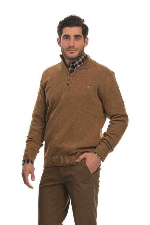 Ανδρικό Πουλόβερ με Half Zip Κάμελ NYT