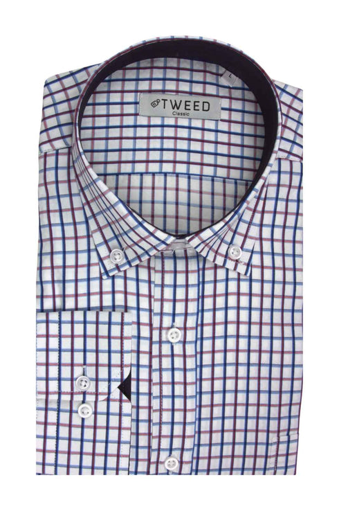 Ανδρικό Πουκάμισο Καρό Λευκό Tweed