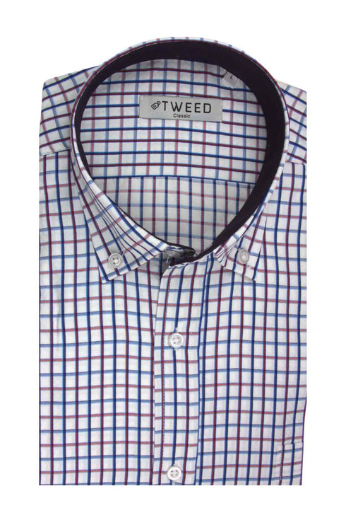 Ανδρικό Πουκάμισο Καρό Λευκό Tweed