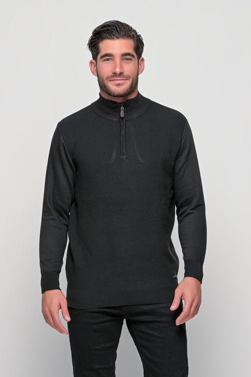 Ανδρική Πλεκτή Μπλούζα με Φερμουάρ Μαύρο Lexton