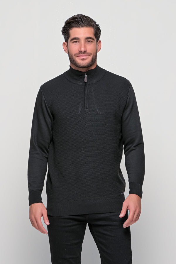Ανδρική Πλεκτή Μπλούζα με Φερμουάρ Μαύρο Lexton