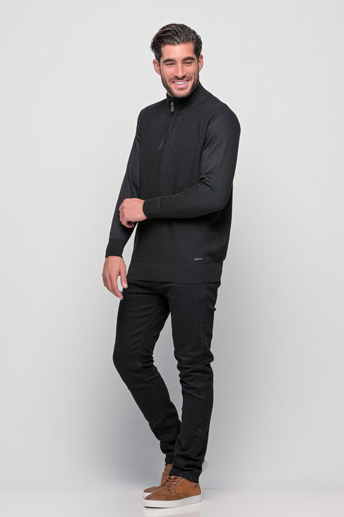 Ανδρική Πλεκτή Μπλούζα με Φερμουάρ Μαύρο Lexton