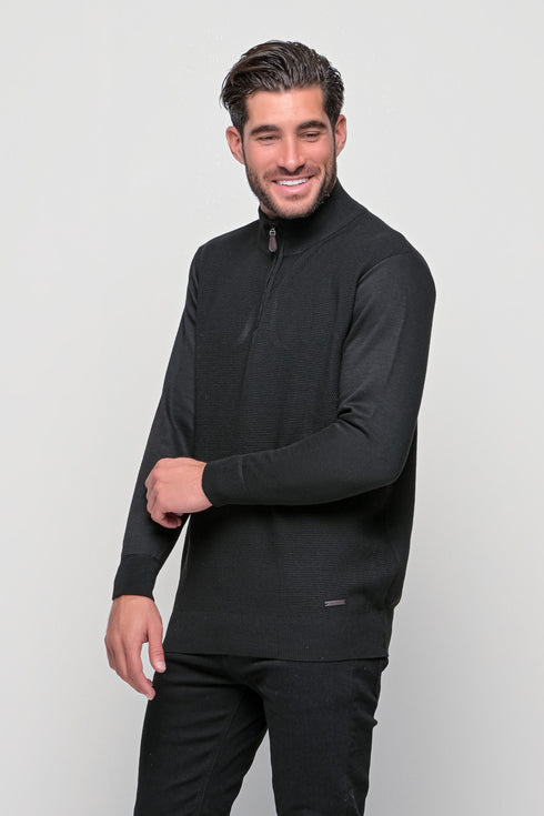Ανδρική Πλεκτή Μπλούζα με Φερμουάρ Μαύρο Lexton