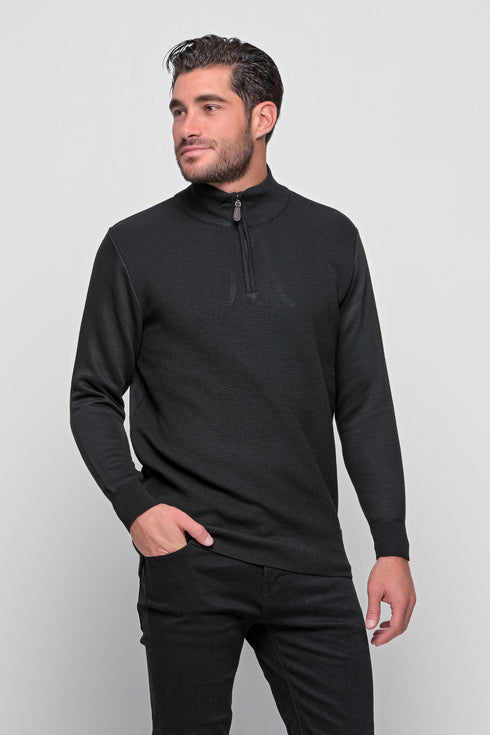 Ανδρική Πλεκτή Μπλούζα με Φερμουάρ Μαύρο Lexton