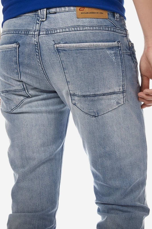 Ανδρικό Jean Παντελόνι Στενό Μπλε Ξεβαμμένο με Φθορές Camaro