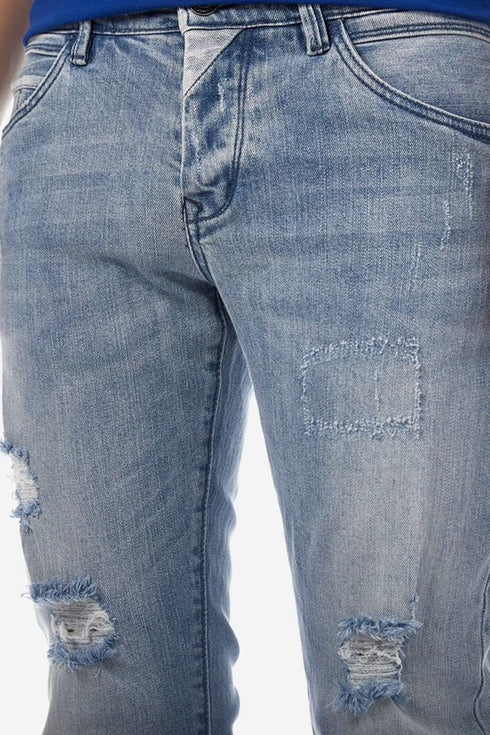 Ανδρικό Jean Παντελόνι Στενό Μπλε Ξεβαμμένο με Φθορές Camaro