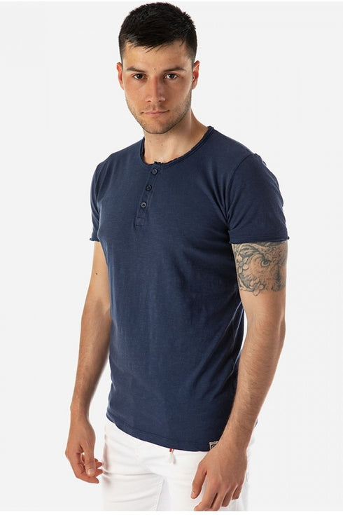 Ανδρικό T-Shirt Μπλε με Κουμπιά Camaro