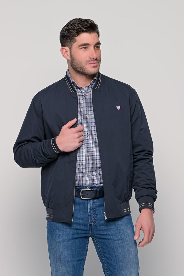 Ανδρικό Ανοιξιάτικο Μπουφάν με Χαμηλό Λαιμό Διπλής Όψεως Μπλε-Μπεζ NYT