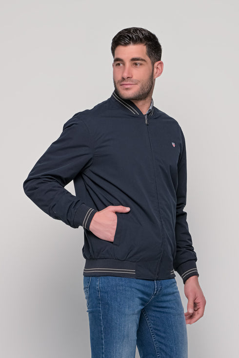 Ανδρικό Ανοιξιάτικο Μπουφάν με Χαμηλό Λαιμό Διπλής Όψεως Μπλε-Μπεζ NYT