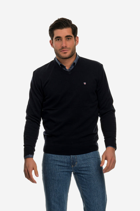 Ανδρικό Λεπτό Πλεκτό Λαιμός Βε Μπλε NYT