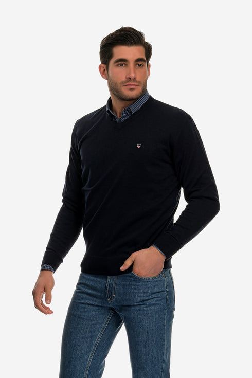 Ανδρικό Λεπτό Πλεκτό Λαιμός Βε Μπλε NYT