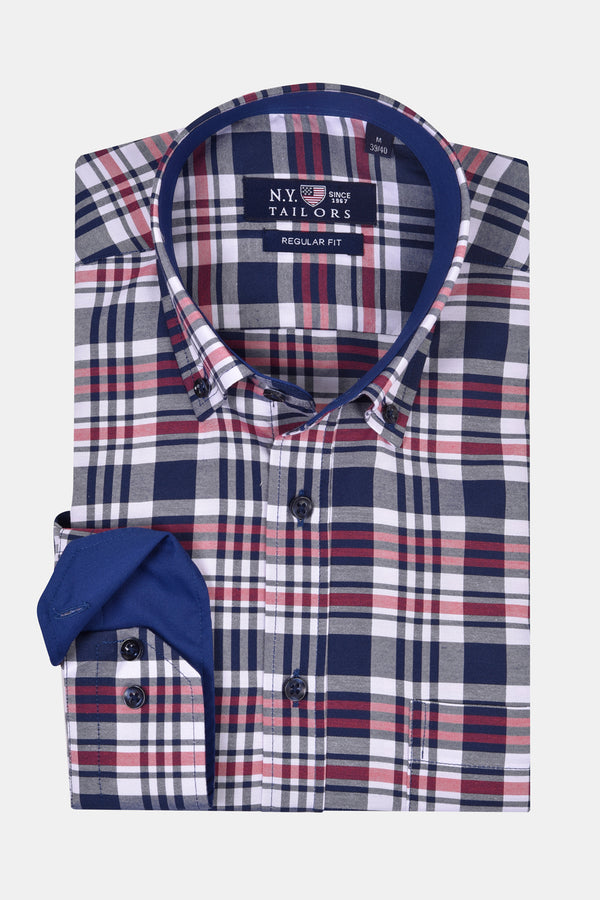 Ανδρικό Πουκάμισο Μπλε-Ροζ Καρό NYT