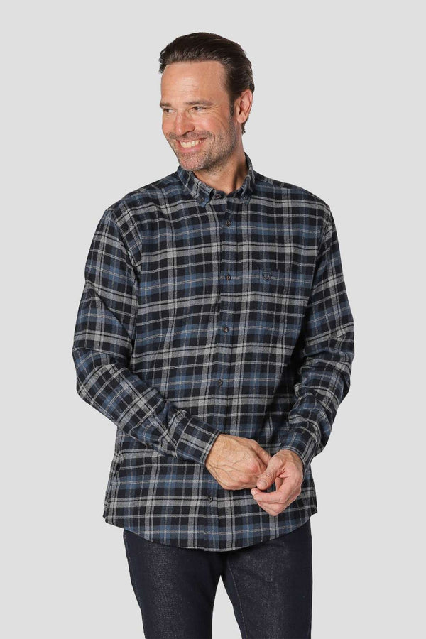 Ανδρικό Φανελένιο Πουκάμισο Μπλε-Γκρι Καρό Pre end