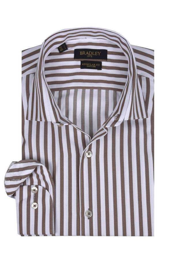 Ανδρικό Πουκάμισο Ριγέ Μπεζ-Λευκό Bradley