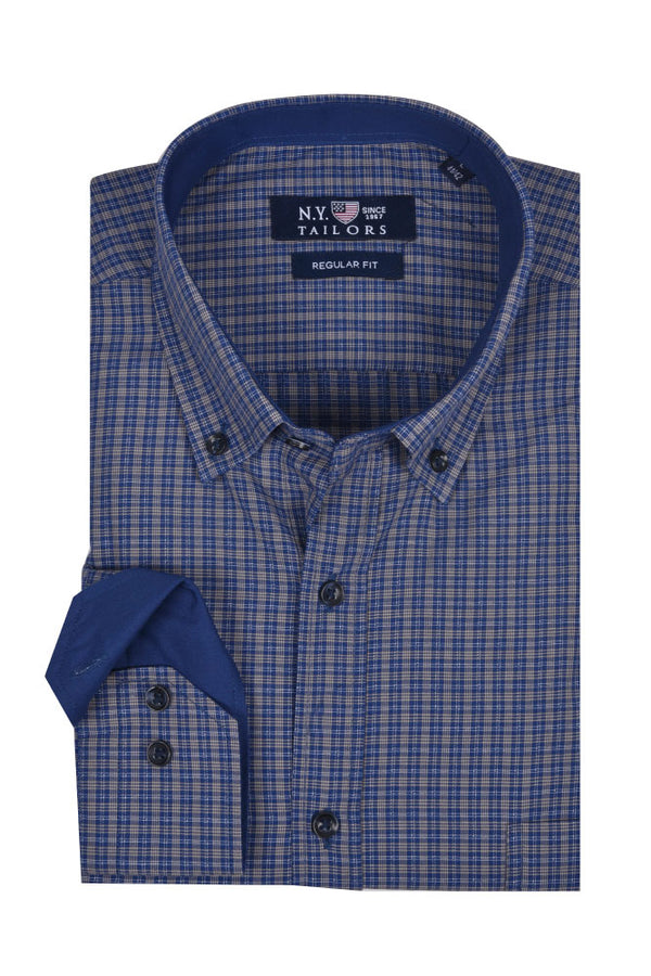 Ανδρικό Πουκάμισο Μπλε-Μπεζ Καρό NYT